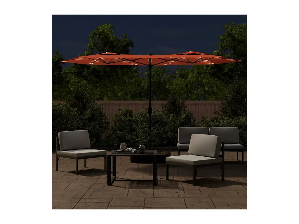 Parasol de jardin-Parasol à double tête avec LED terre cuite 316x145 cm