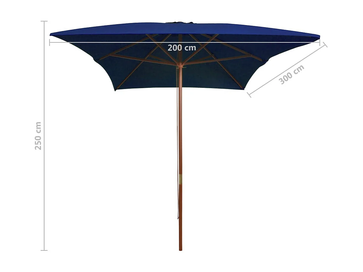 Parasol de jardin-Parasol d'extérieur avec mât en bois bleu 200x300 cm