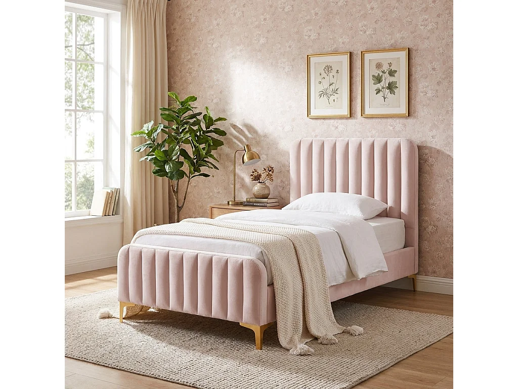 Lit 1 place velours sommier inclus 90x190 cm FAYE