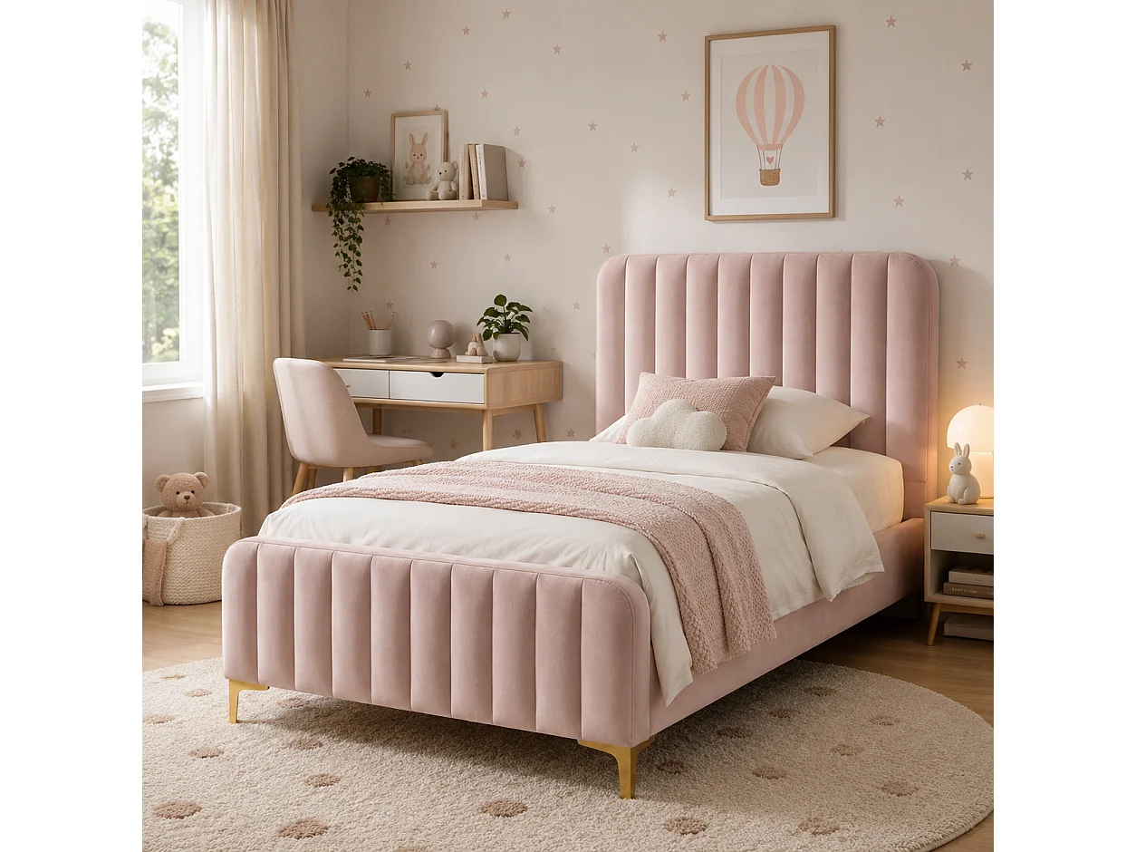 Lit 1 place velours sommier inclus 90x190 cm FAYE