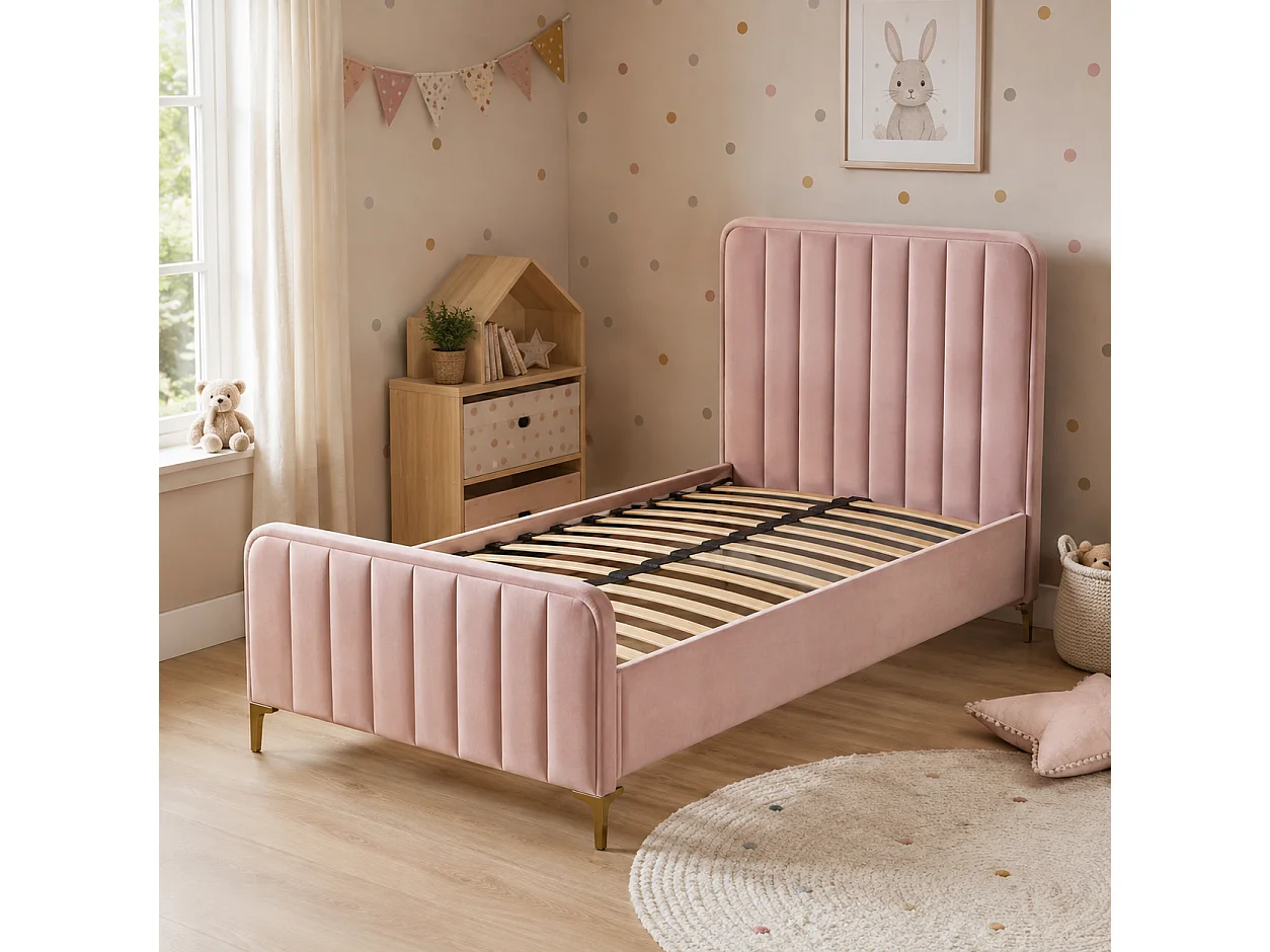 Lit 1 place velours sommier inclus 90x190 cm FAYE