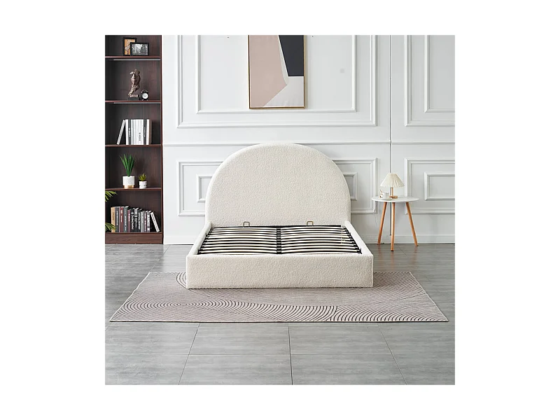 Lit Double Coffre VALENTINA – 160x200 cm – Tissu Doudou Blanc – Avec Rangement