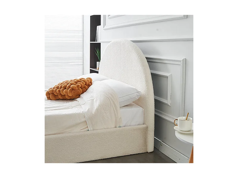 Lit Double Coffre VALENTINA – 160x200 cm – Tissu Doudou Blanc – Avec Rangement