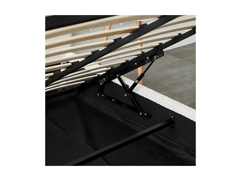 Lit Double Coffre VALENTINA – 160x200 cm – Tissu Doudou Blanc – Avec Rangement