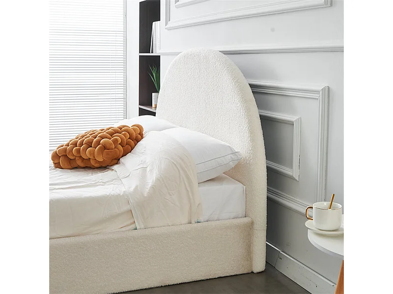 Lit Double Coffre VALENTINA – 160x200 cm – Tissu Doudou Blanc – Avec Rangement