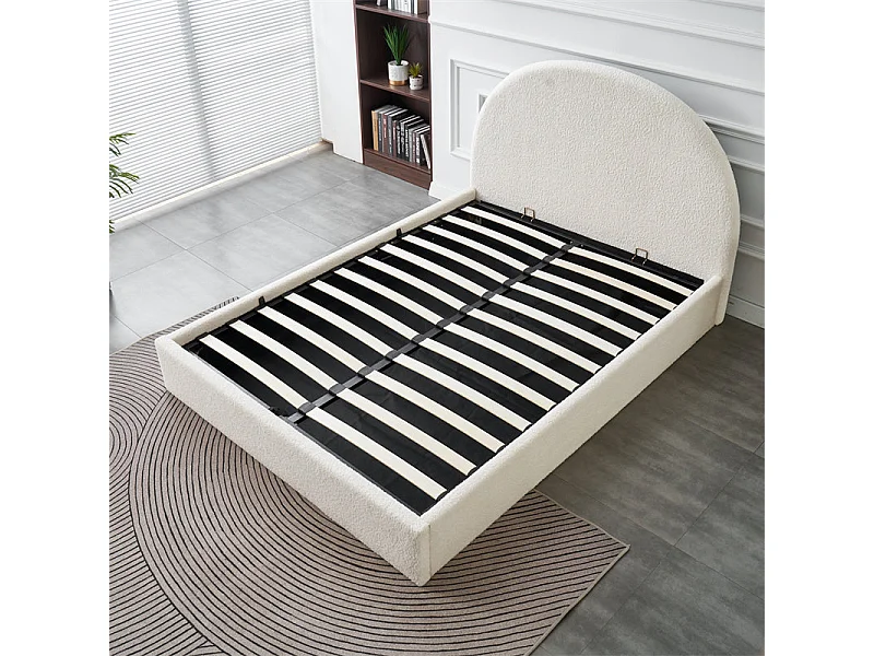 Lit Double Coffre VALENTINA – 160x200 cm – Tissu Doudou Blanc – Avec Rangement