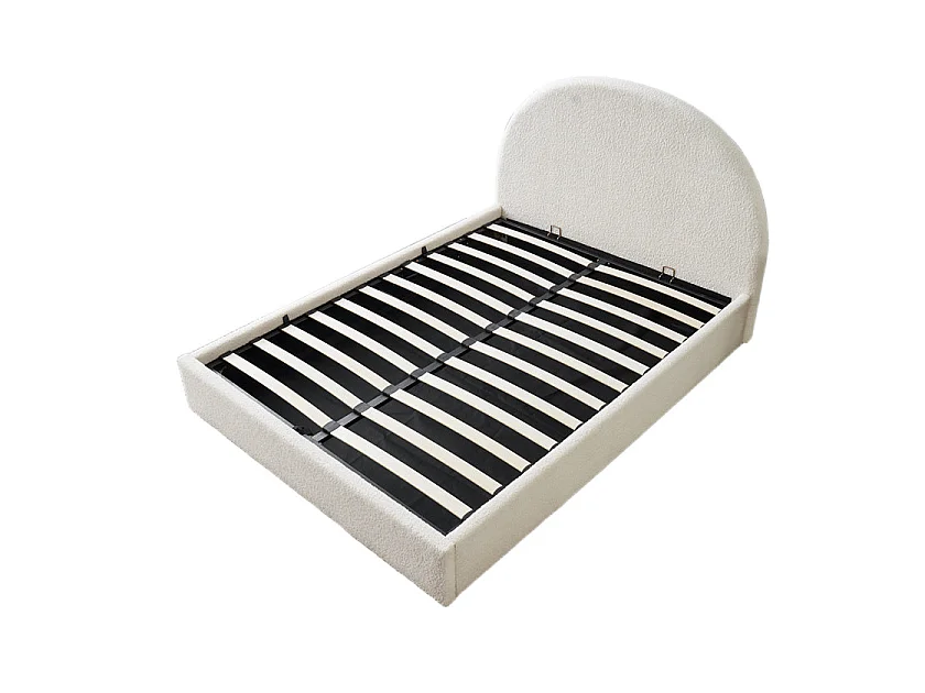 Lit Double Coffre VALENTINA – 160x200 cm – Tissu Doudou Blanc – Avec Rangement