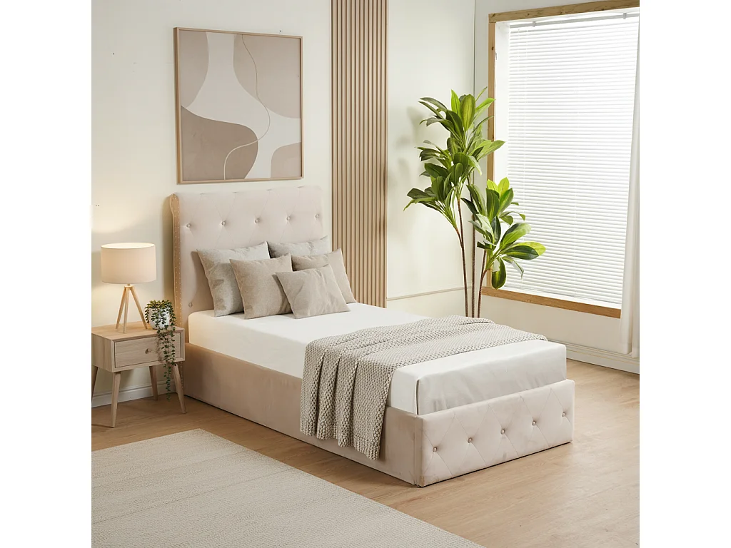 Lit Coffre CORSICA – 90x190 cm – Velours – Avec Rangement