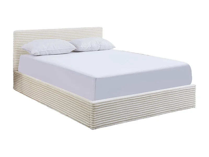 Lit Coffre MAIA – 140x190 cm – Velours Côtelé Écru & Rangement Intégré