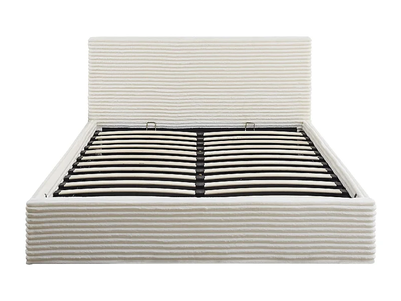 Lit Coffre MAIA 140x190 cm Velours Côtelé Écru avec Sommier