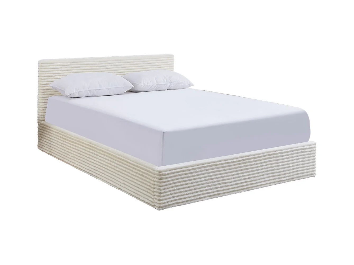 Lit Coffre MAIA – 140x190 cm – Velours Côtelé Écru & Rangement Intégré