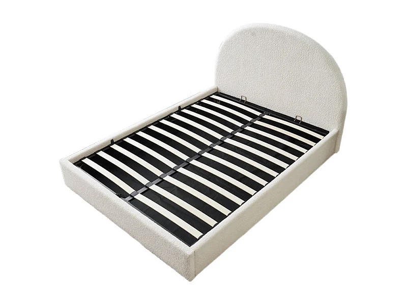 Lit Double Coffre VALENTINA – 180x200 cm – Tissu Doudou Blanc – Avec Grand Rangement