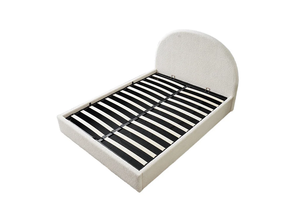 Lit Double Coffre VALENTINA – 180x200 cm – Tissu Doudou Blanc – Avec Grand Rangement