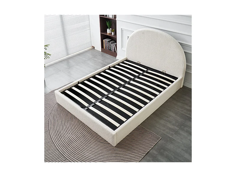 Lit Double Coffre VALENTINA – 180x200 cm – Tissu Doudou Blanc – Avec Grand Rangement