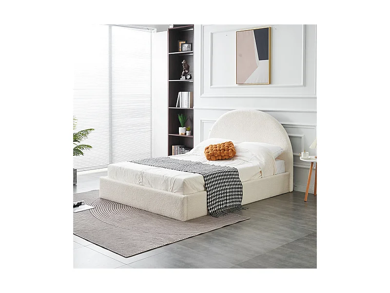 Lit Double Coffre VALENTINA – 180x200 cm – Tissu Doudou Blanc – Avec Grand Rangement