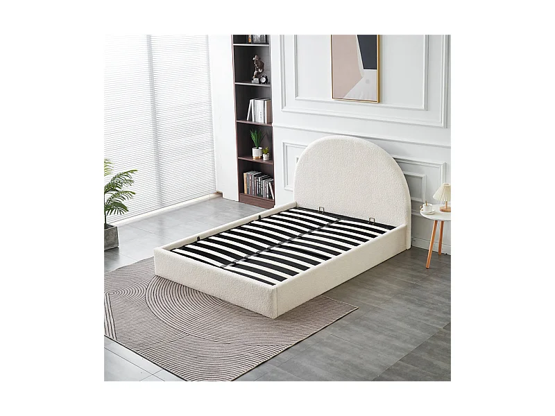 Lit Double Coffre VALENTINA – 180x200 cm – Tissu Doudou Blanc – Avec Grand Rangement