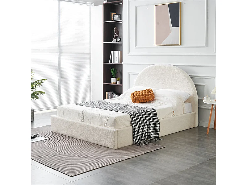 Lit Double Coffre VALENTINA – 180x200 cm – Tissu Doudou Blanc – Avec Grand Rangement