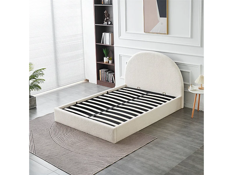 Lit Double Coffre VALENTINA – 180x200 cm – Tissu Doudou Blanc – Avec Grand Rangement