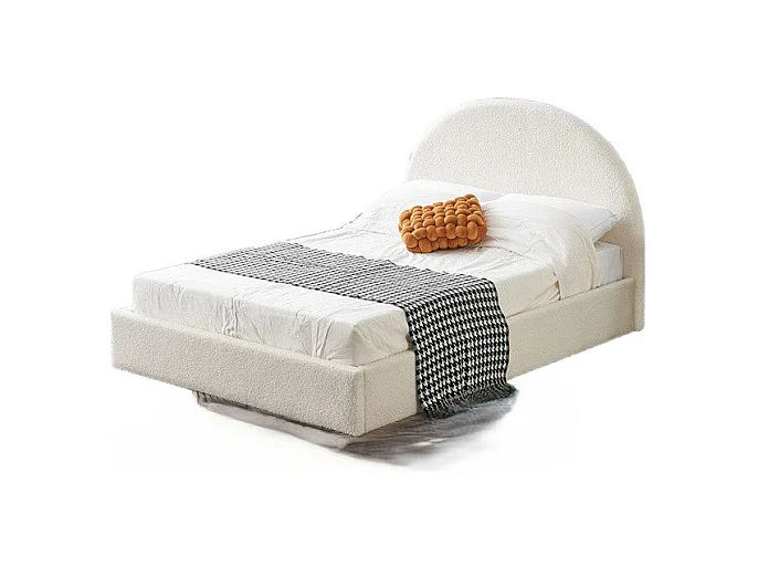 Lit Double Coffre VALENTINA – 140x190 cm – Tissu Doudou Blanc avec Rangement