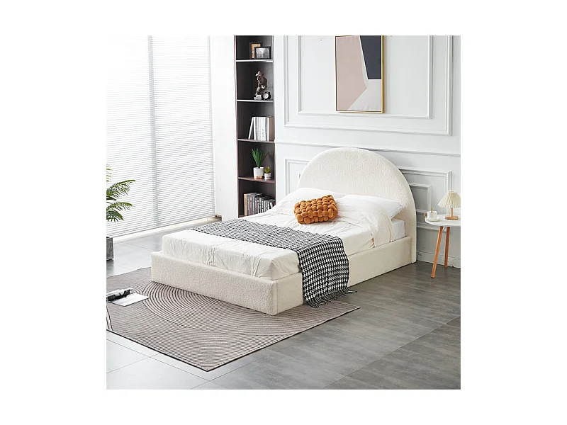 Lit Double Coffre VALENTINA – 140x190 cm – Tissu Doudou Blanc avec Rangement