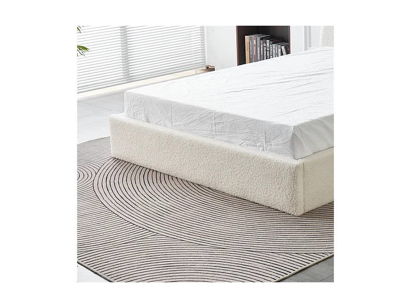 Lit Double Coffre VALENTINA – 140x190 cm – Tissu Doudou Blanc avec Rangement