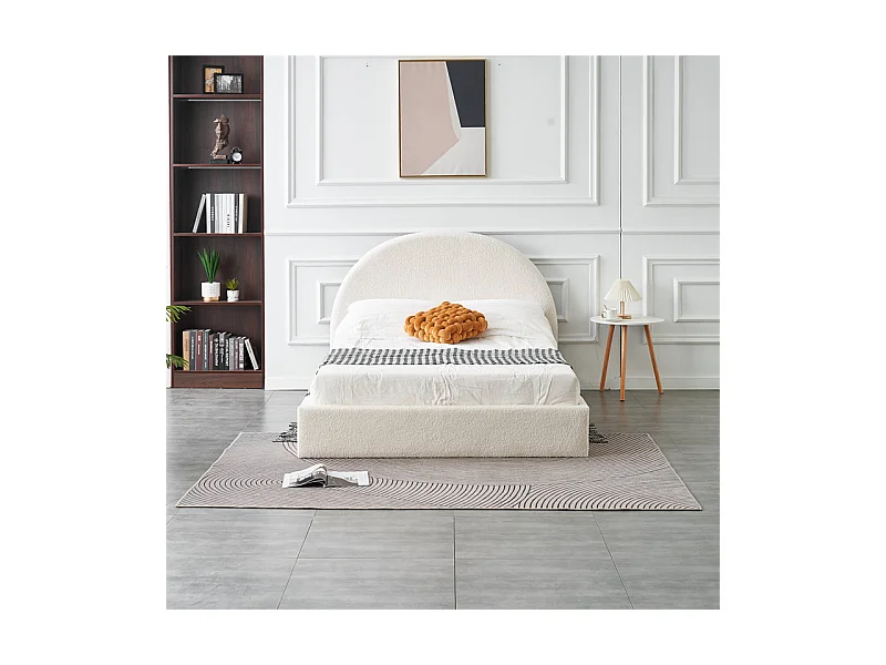 Lit Double Coffre VALENTINA – 140x190 cm – Tissu Doudou Blanc avec Rangement