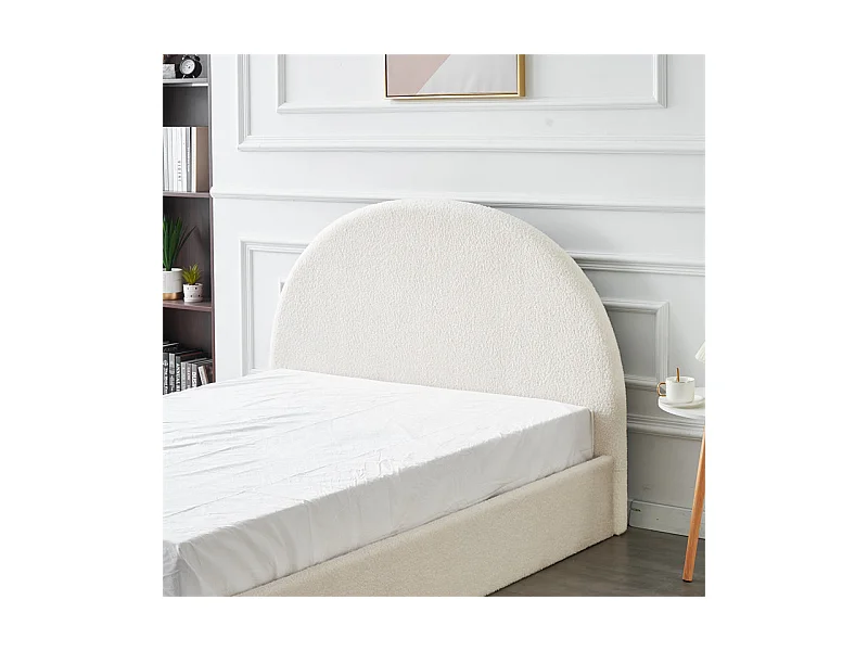 Lit Double Coffre VALENTINA – 140x190 cm – Tissu Doudou Blanc avec Rangement