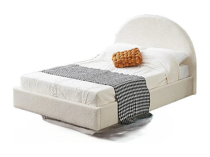 Lit Double Coffre VALENTINA – 140x190 cm – Tissu Doudou Blanc avec Rangement