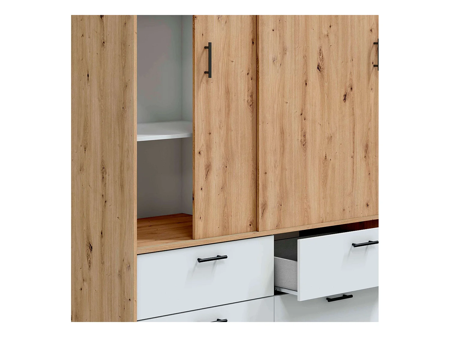 Armario 2 Puertas Correderas Lúmina Roble Nodi Blanco Artik 140x200x60 cm