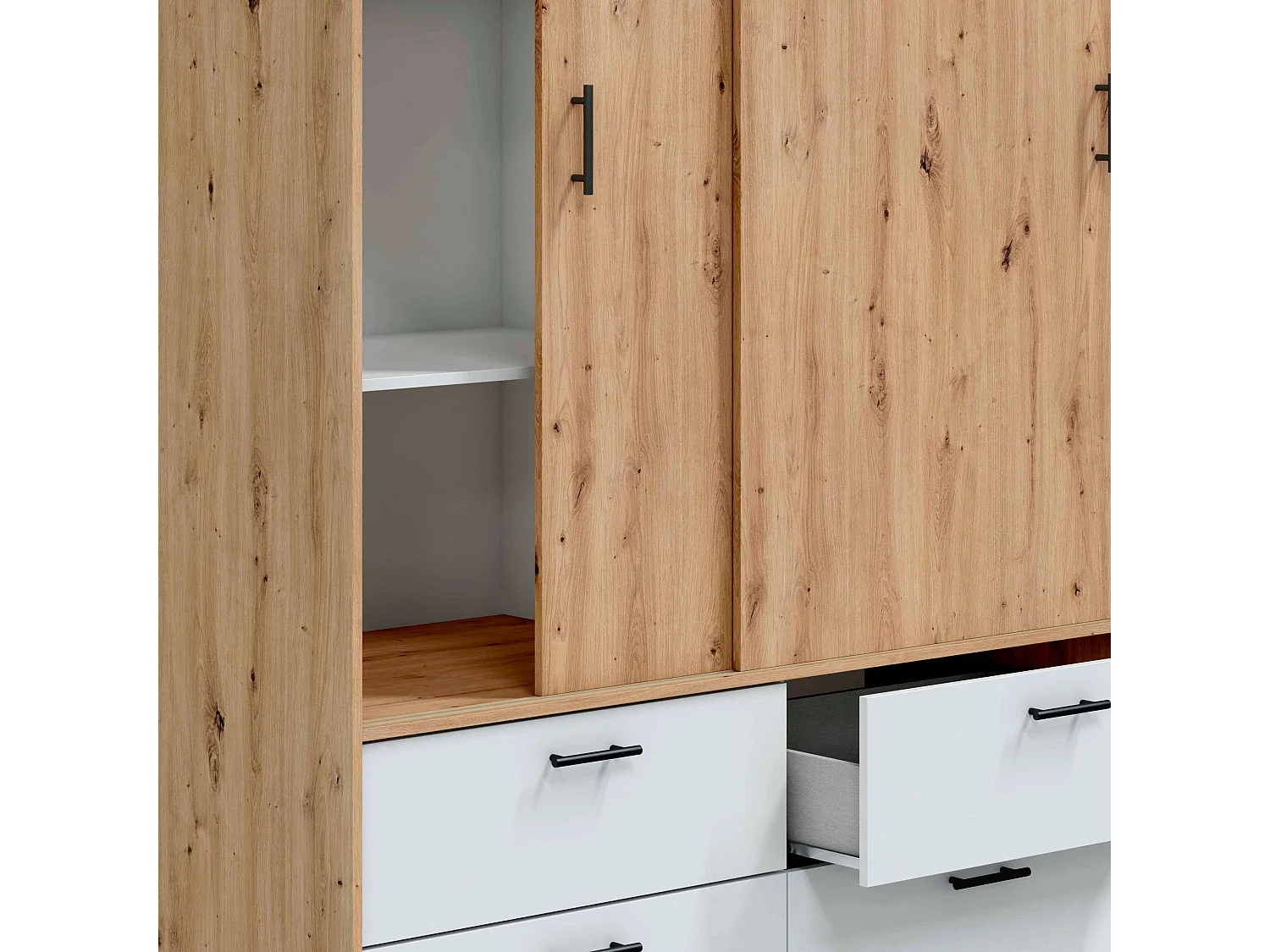 Armario 2 Puertas Correderas Lúmina Roble Nodi Blanco Artik 140x200x60 cm