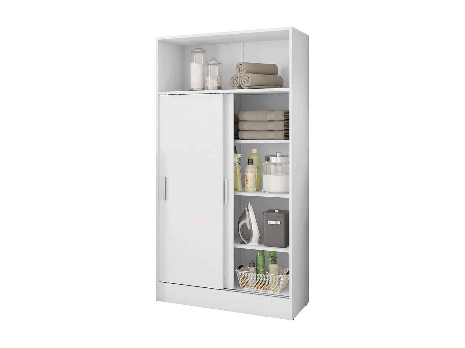 Meuble d'appoint de salle de bain 2 portes coulissantes, mélaminé blanc, 81 x 157 cm