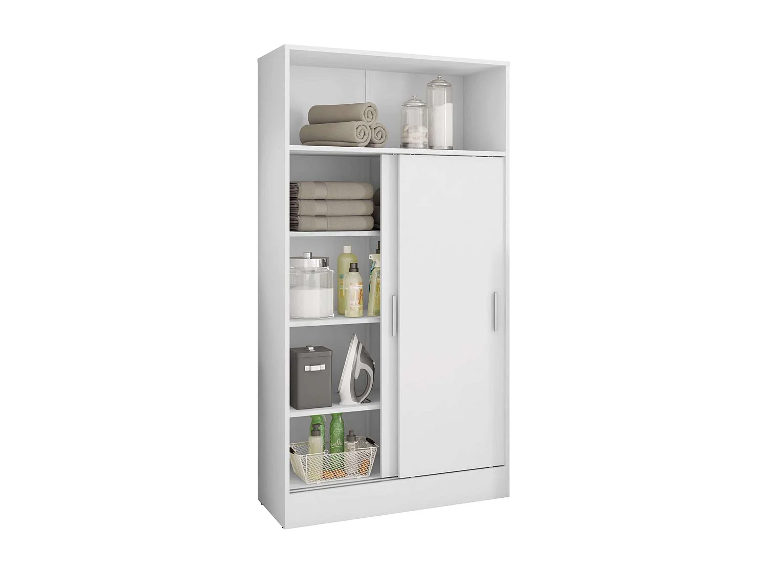 Meuble d'appoint de salle de bain 2 portes coulissantes, mélaminé blanc, 81 x 157 cm