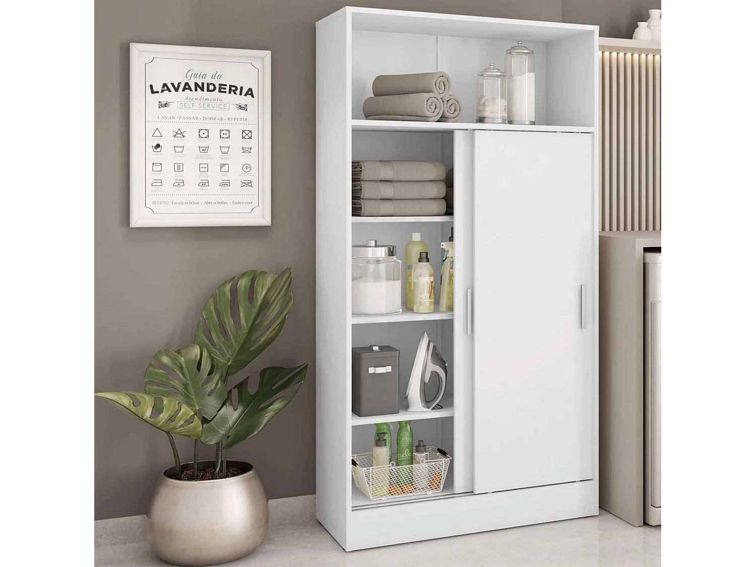 Meuble d'appoint de salle de bain 2 portes coulissantes, mélaminé blanc, 81 x 157 cm