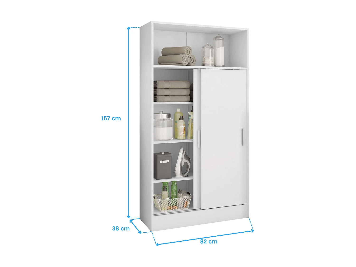 Meuble d'appoint de salle de bain 2 portes coulissantes, mélaminé blanc, 81 x 157 cm