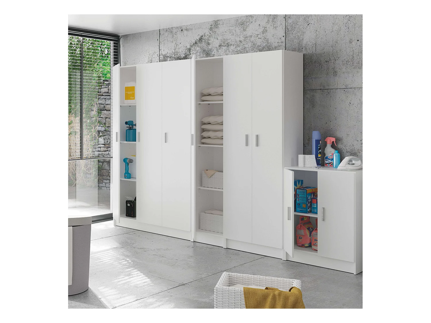 Pack 4 Armarios Multiusos Despensa/Cuarto Colada Blanco Almacenaje Limpieza