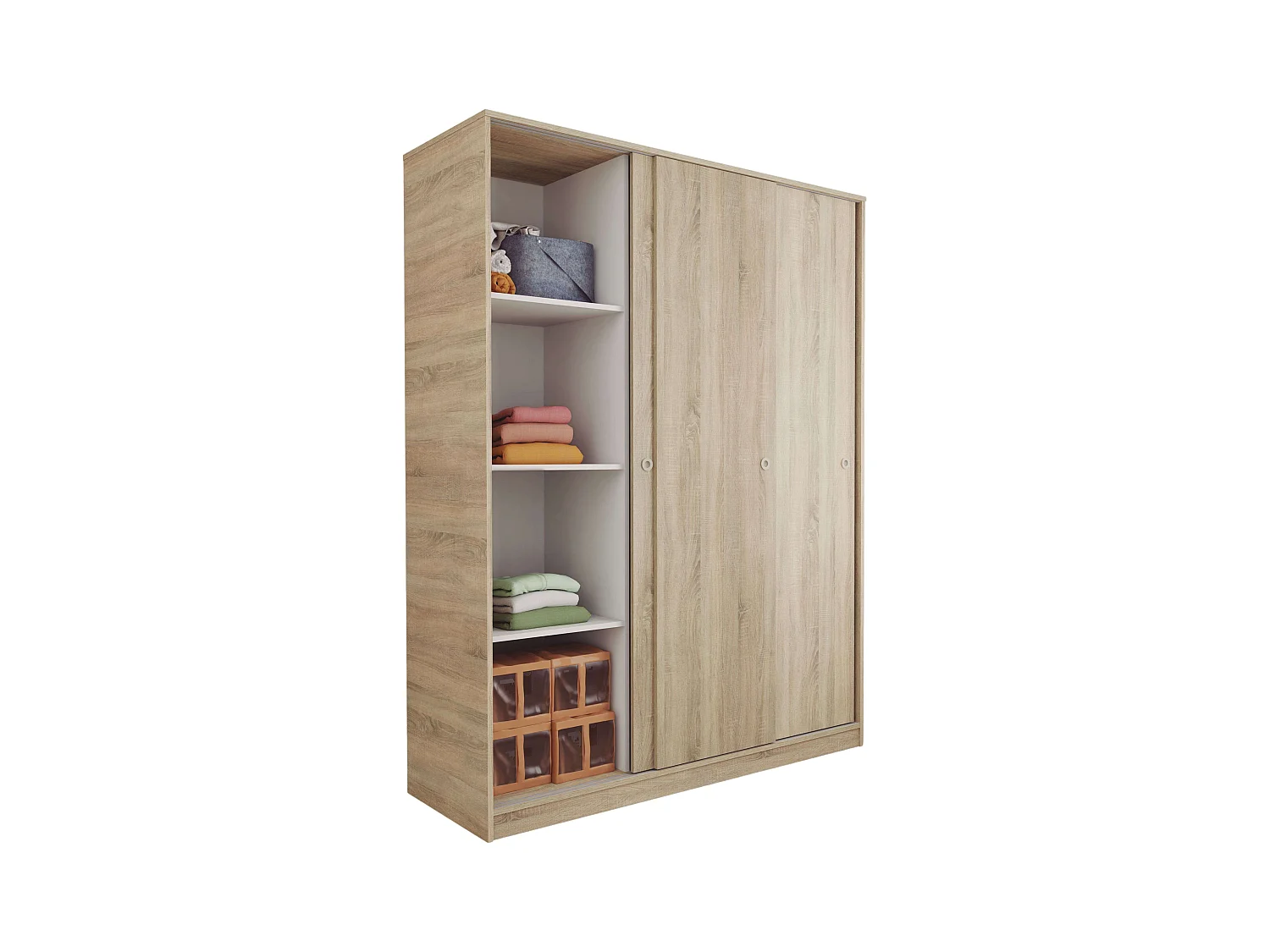 Armario Tibet 3 Puertas Correderas Roble Cambrian/Blanco/Roble 150x200cm