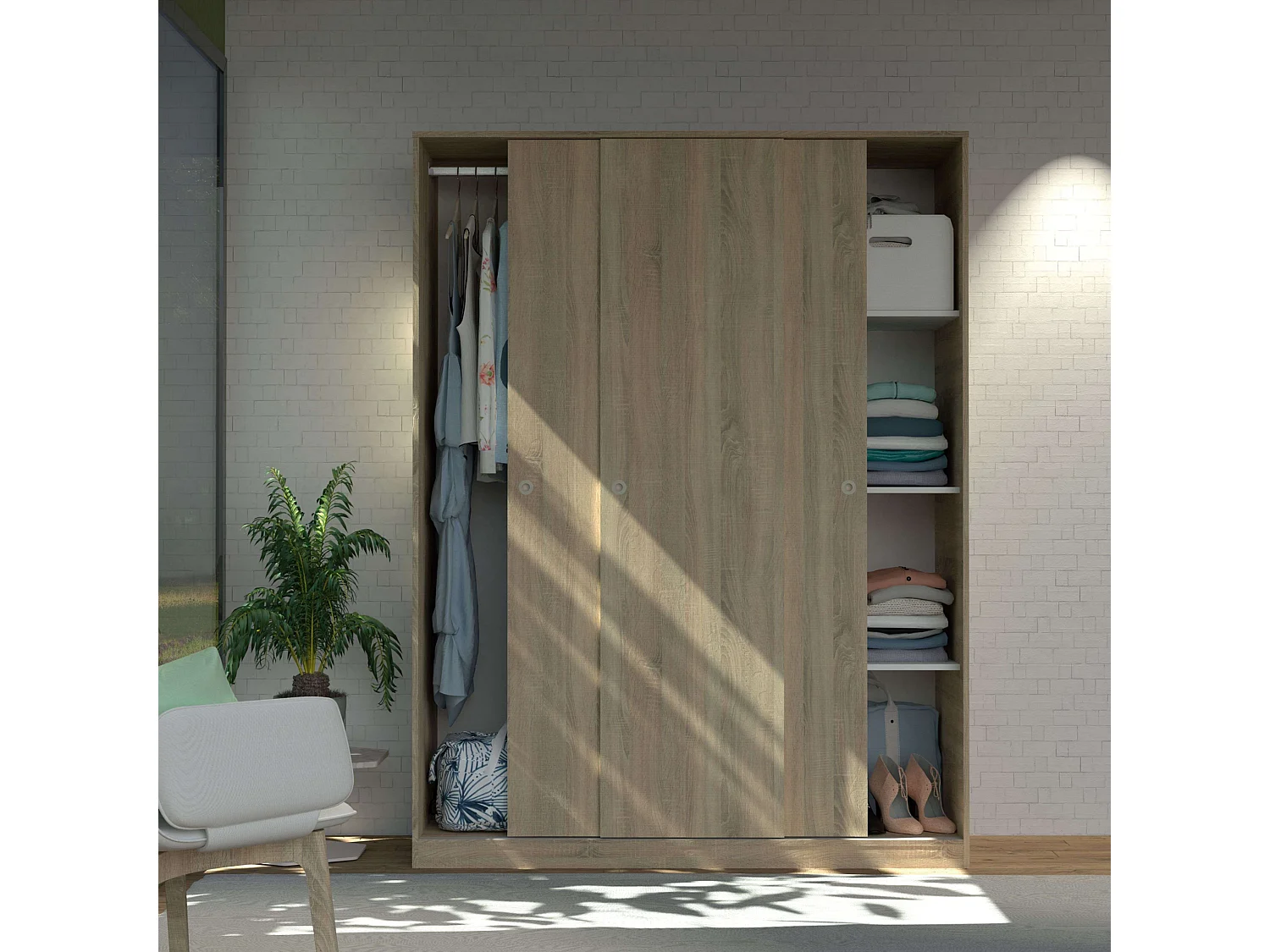 Armario Tibet 3 Puertas Correderas Roble Cambrian/Blanco/Roble 150x200cm
