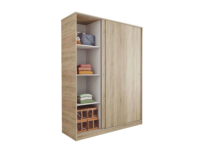 Armario Tibet 3 Puertas Correderas Roble Cambrian/Blanco/Roble 150x200cm