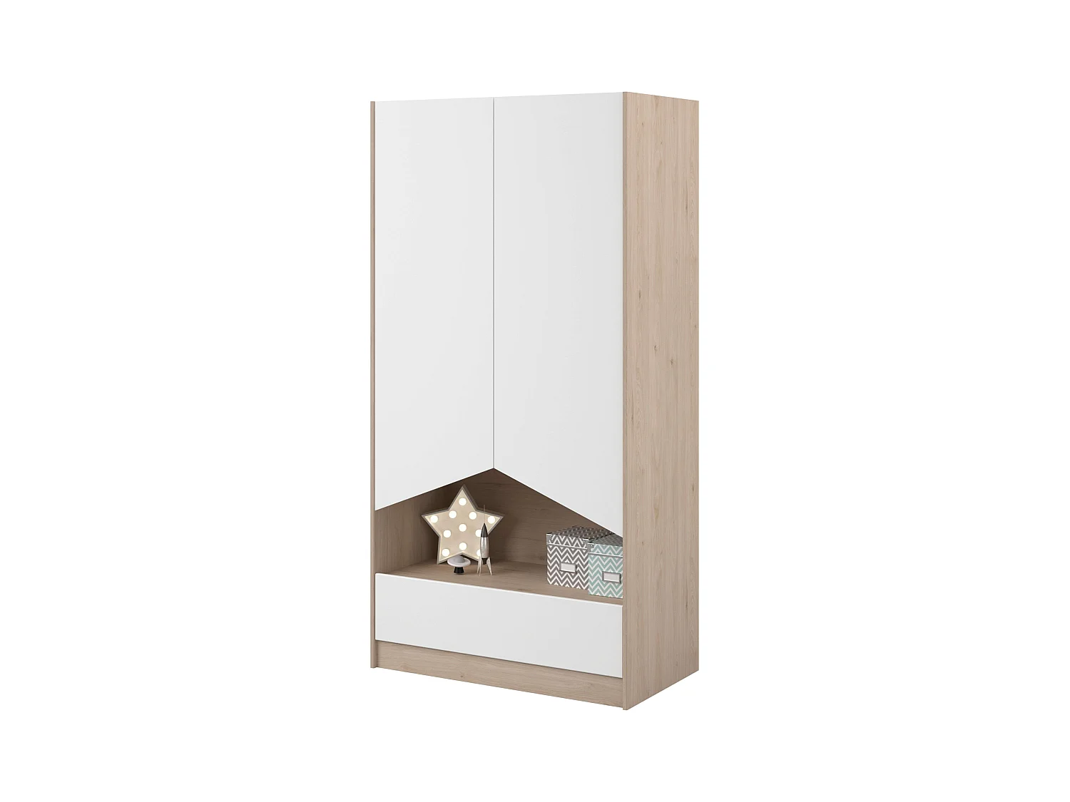 Armario Juvenil Child 2 Puertas y Cajón Roble Jackson Blanco Mate
