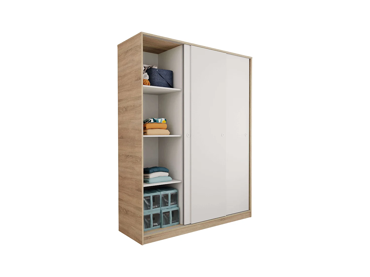 Armario Tibet 3 Puertas Correderas Roble Cambrian, Blanco o Roble 150x200cm