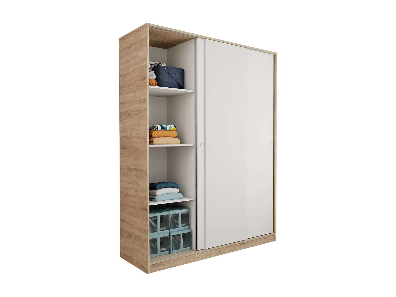 Armario Tibet 3 Puertas Correderas Roble Cambrian, Blanco o Roble 150x200cm