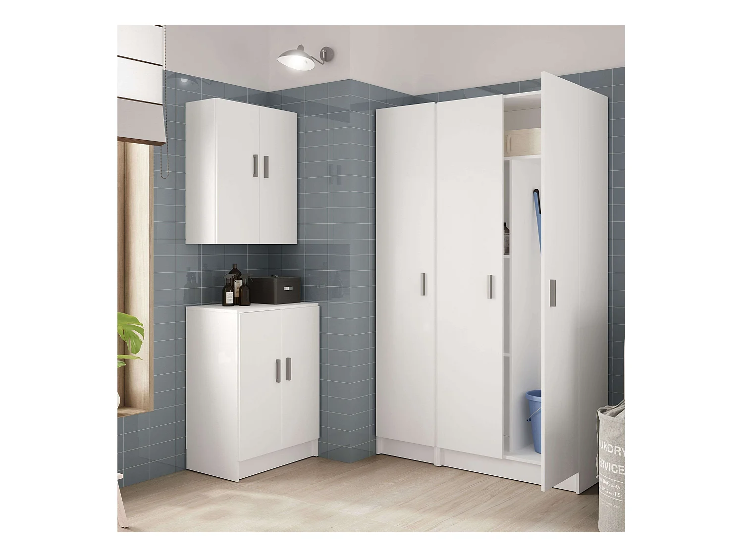 Conjunto Armarios Blancos Despensa Colada Muebles Almacenaje Limpieza