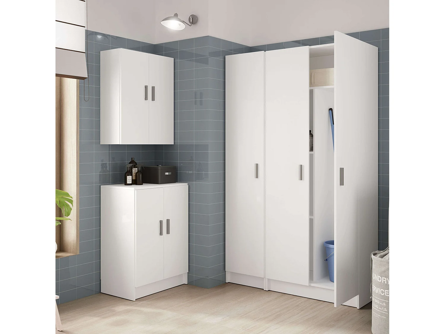 Conjunto Armarios Blancos Despensa Colada Muebles Almacenaje Limpieza