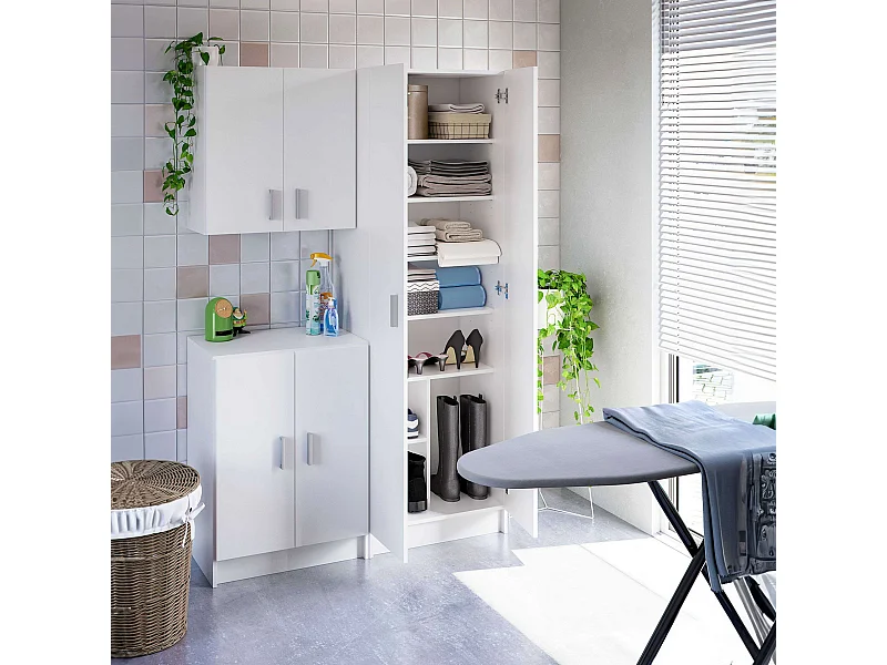 Composición 3 Armarios Aux. Blanco Multiusos Despensa Colada Limpieza