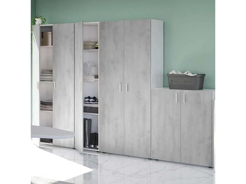 Pack 4 armarios multiuso color cemento/blanco Despensa Cocina