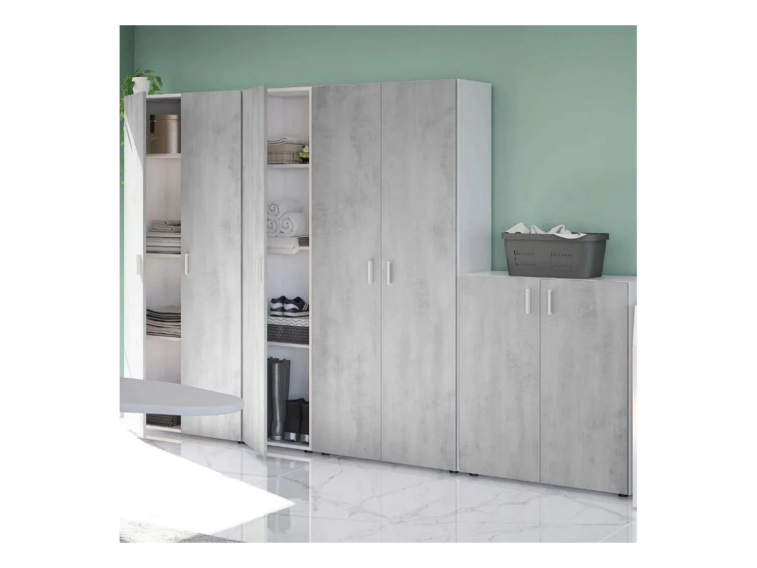 Pack 4 armarios multiuso color cemento/blanco Despensa Cocina