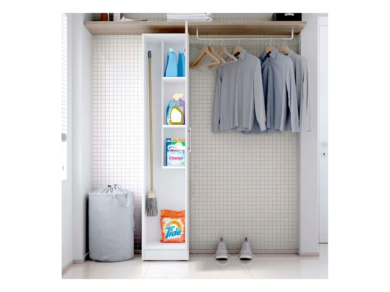 Armoire auxiliaire polyvalente haute à portes pliantes blanche 35 x 170 cm