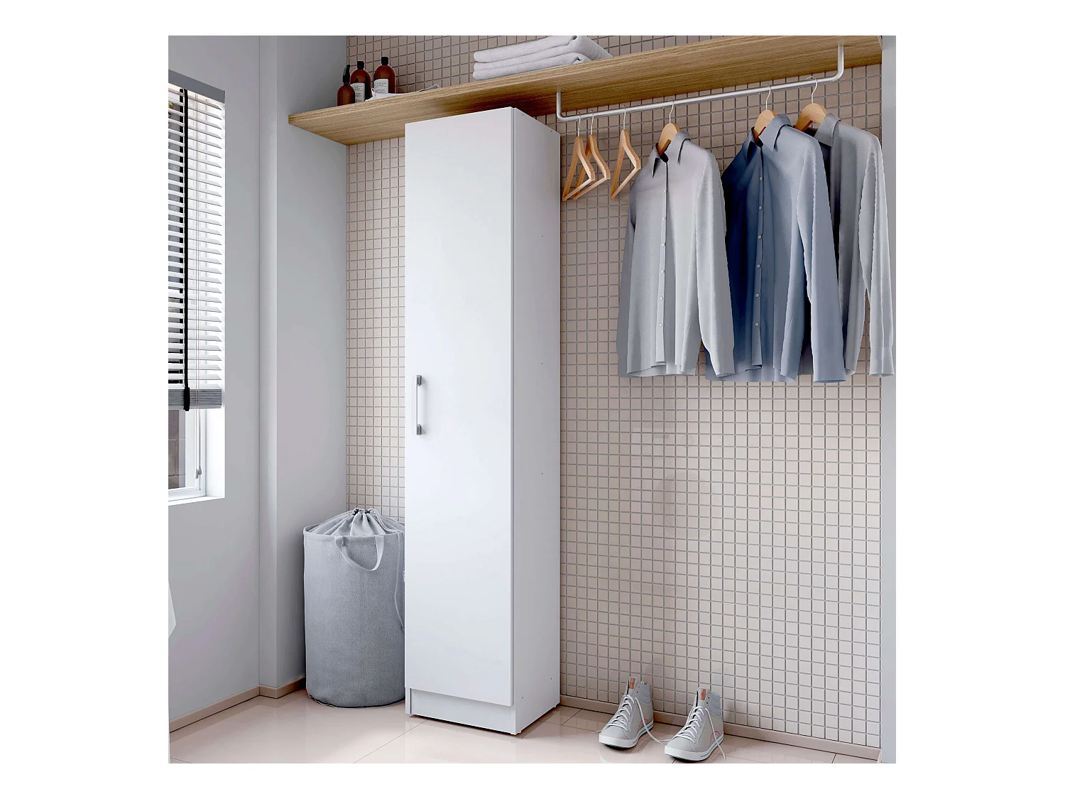 Armoire auxiliaire polyvalente haute à portes pliantes blanche 35 x 170 cm