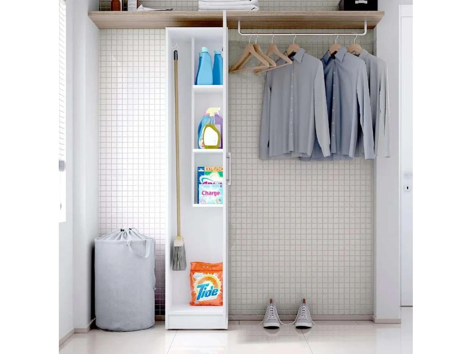 Armário auxiliar multiuso com porta alta dobrável branco 35x170 cm