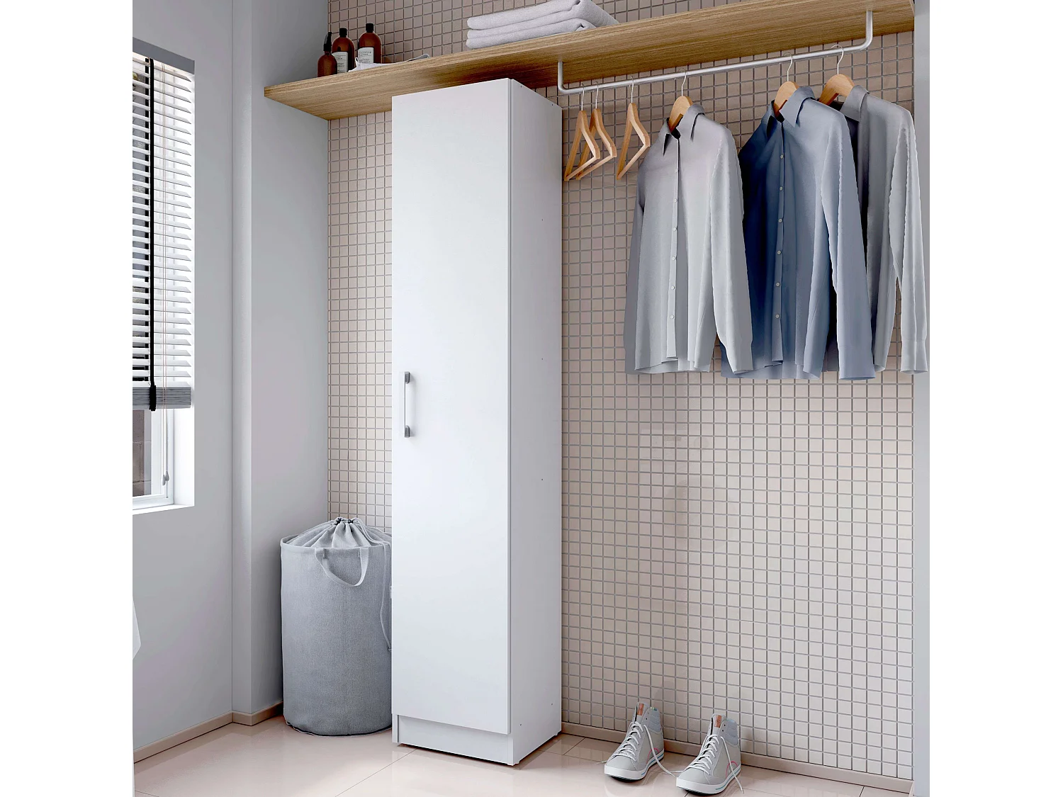 Armário auxiliar multiuso com porta alta dobrável branco 35x170 cm